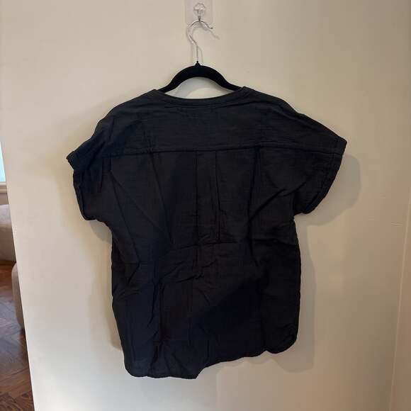 Quince 100% Organic Cotton Gauze Roll Sleeve Shirt in Black size S - Picture 7 of 7